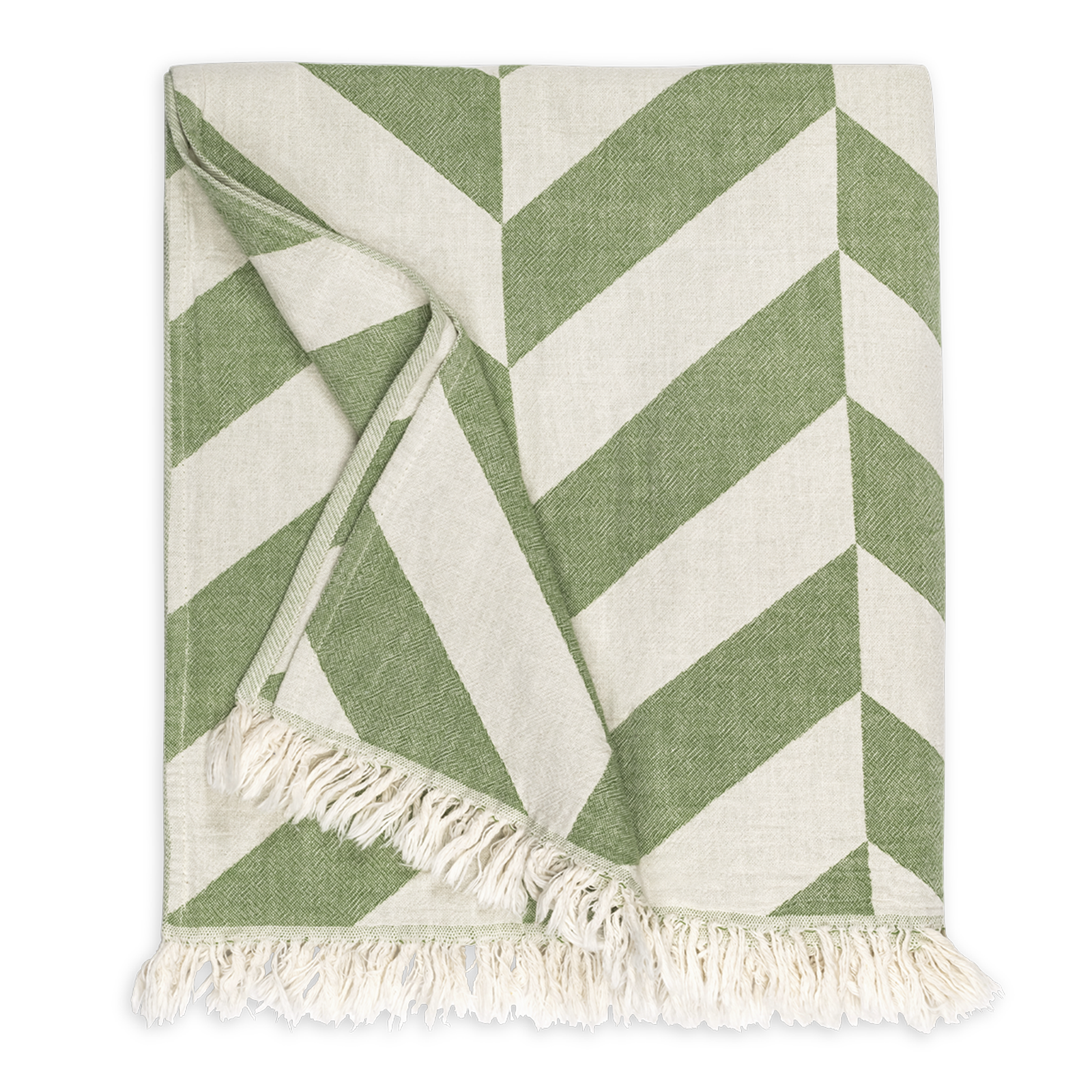 Folded Silo of Matouk Paros Beach Towels in Color Grass