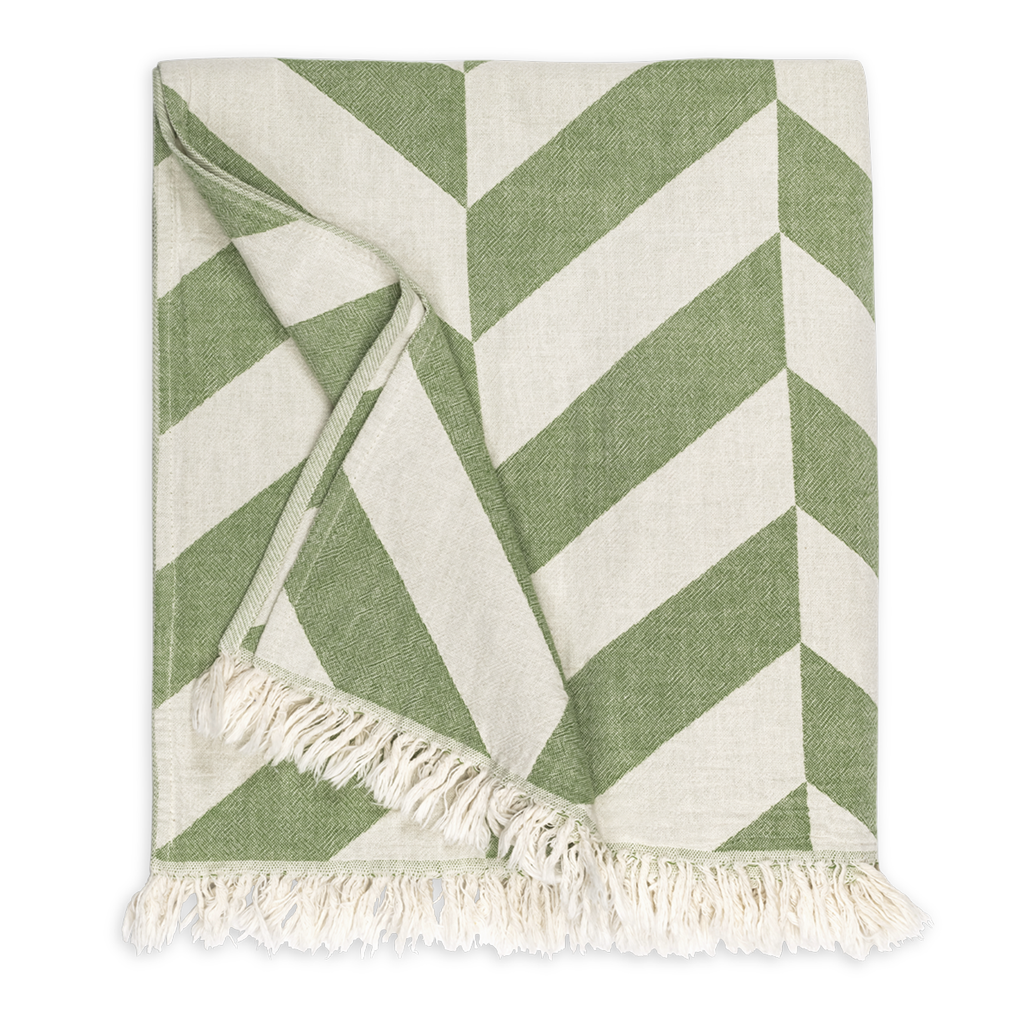 Folded Silo of Matouk Paros Beach Towels in Color Grass