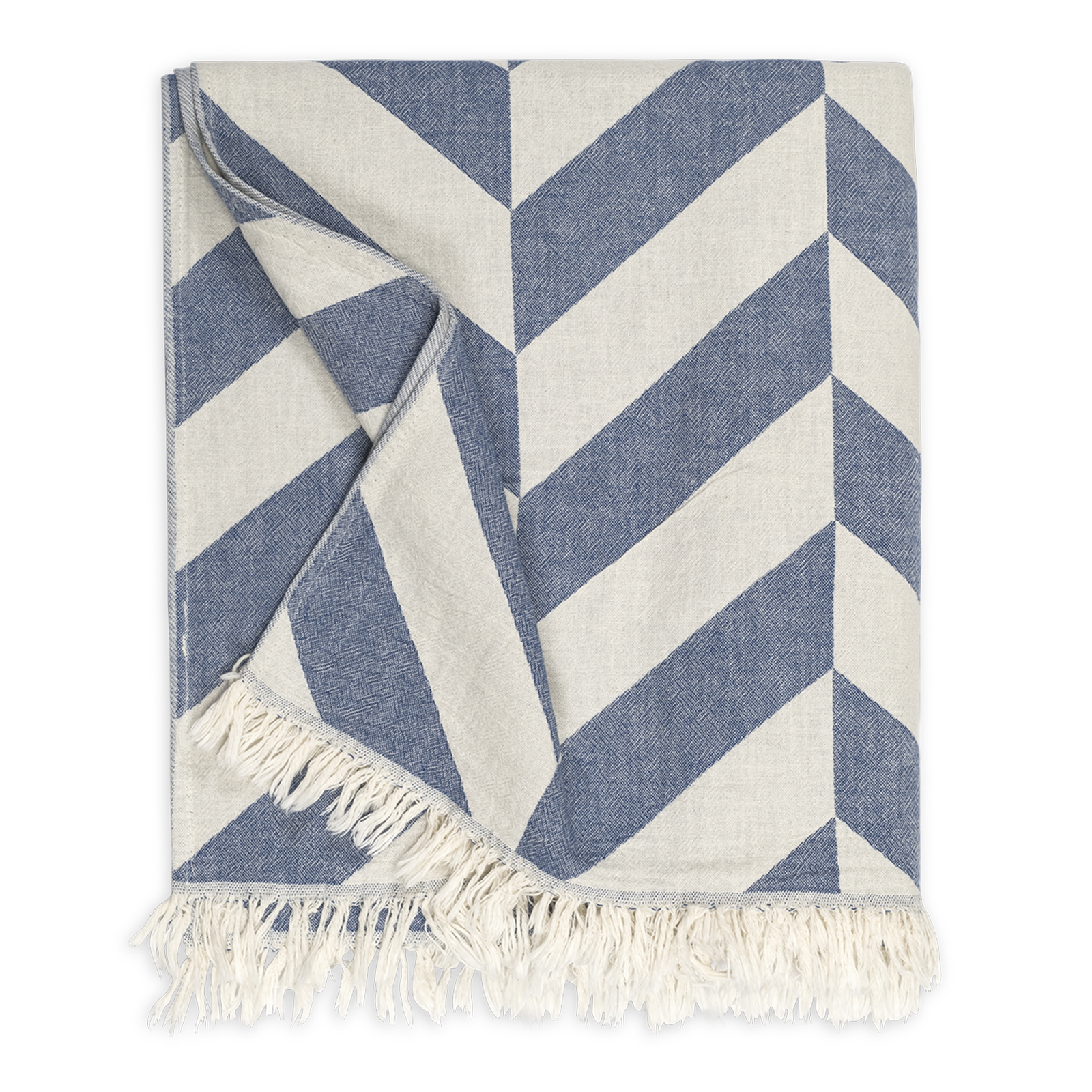 Folded Silo of Matouk Paros Beach Towels in Color Marine