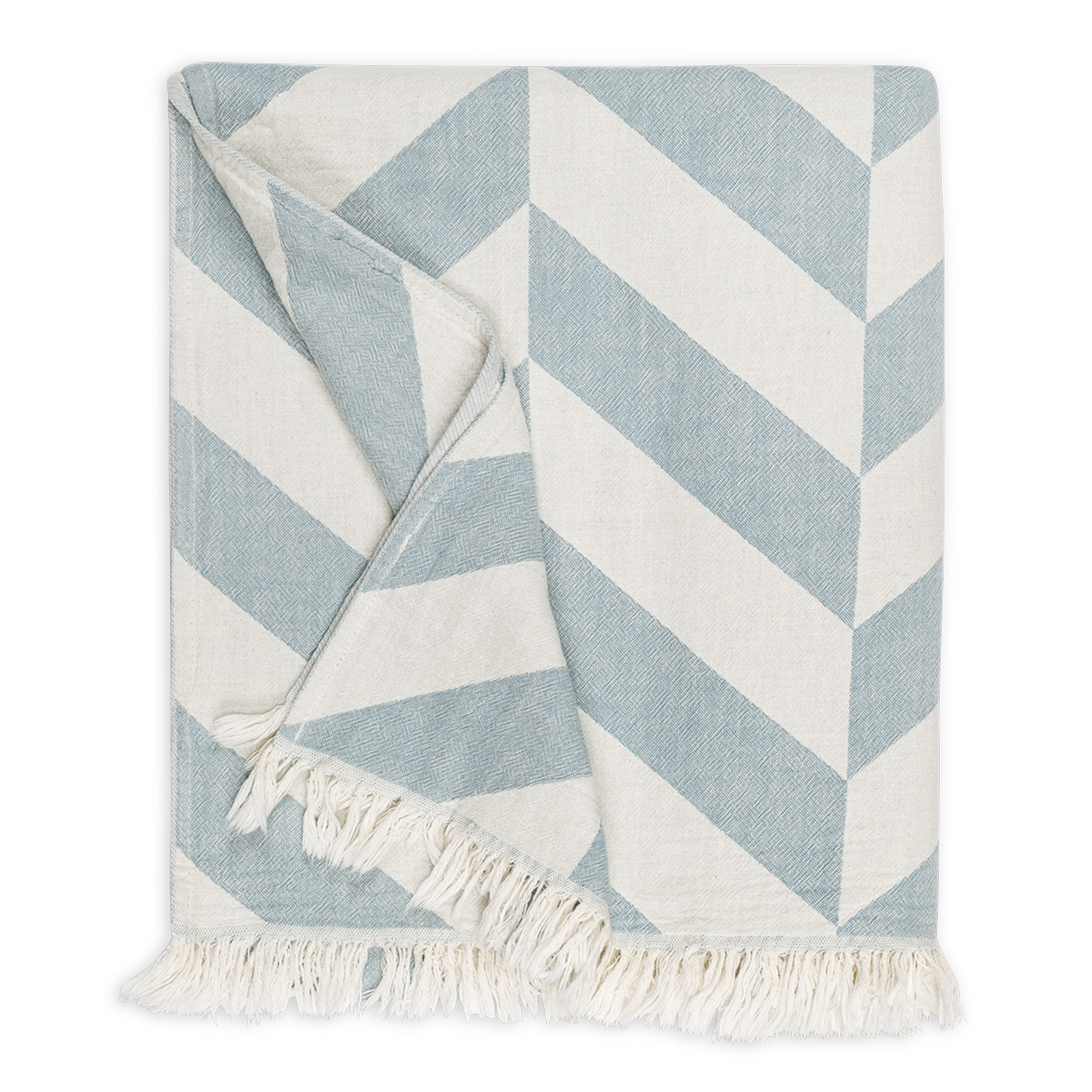 Folded Silo of Matouk Paros Beach Towels in Color Ocean