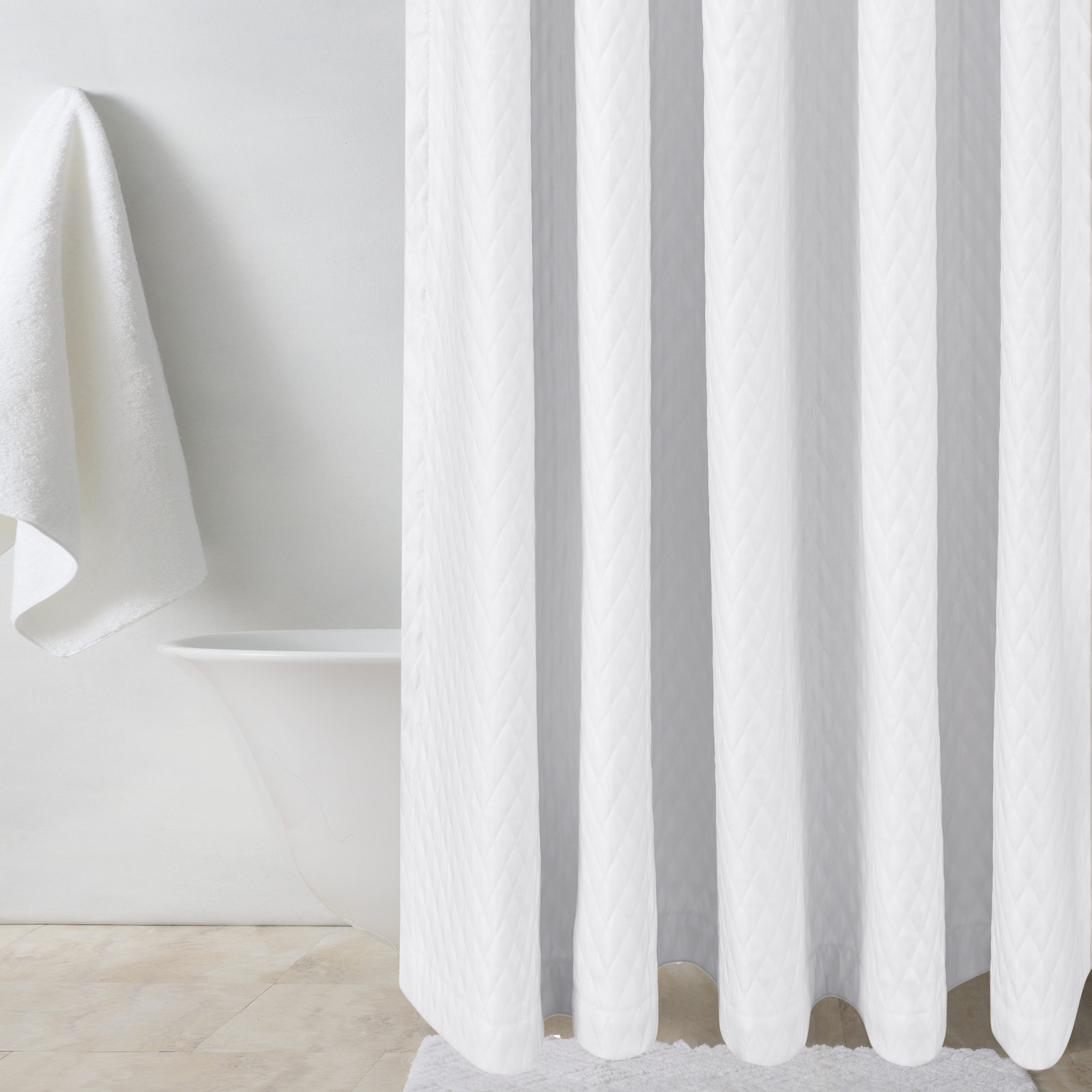 Luxurious Bathroom with White Matouk Petra Shower Curtain