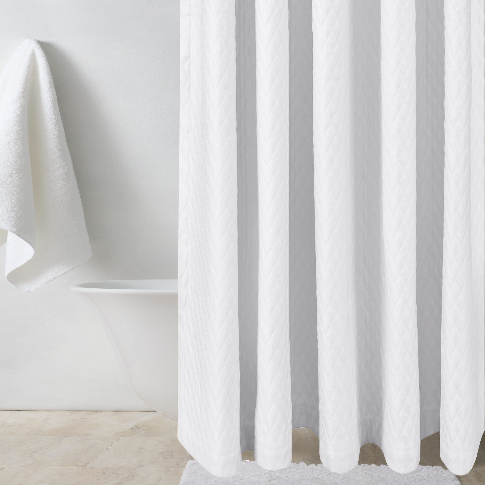 Luxurious Bathroom with White Matouk Petra Shower Curtain