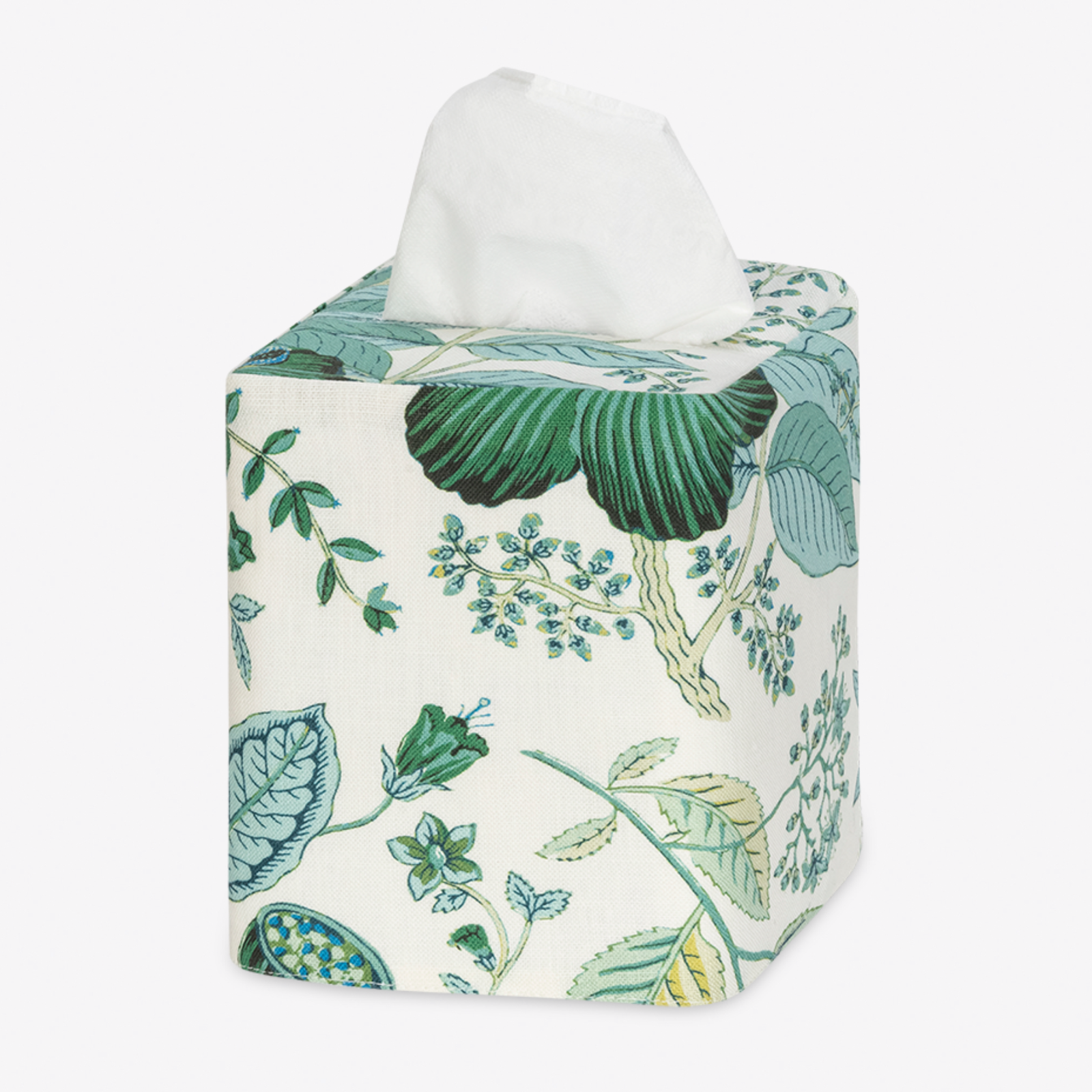 Matouk Pomegranate Linen Tissue Box Cover in Emerald Pattern