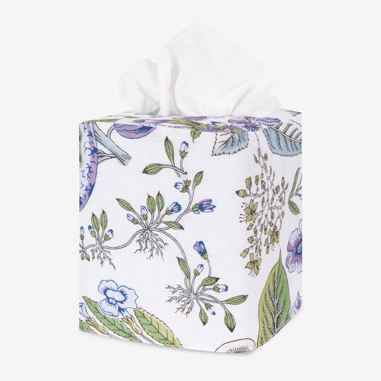 Matouk Pomegranate Linen Tissue Box Cover in Lilac Pattern