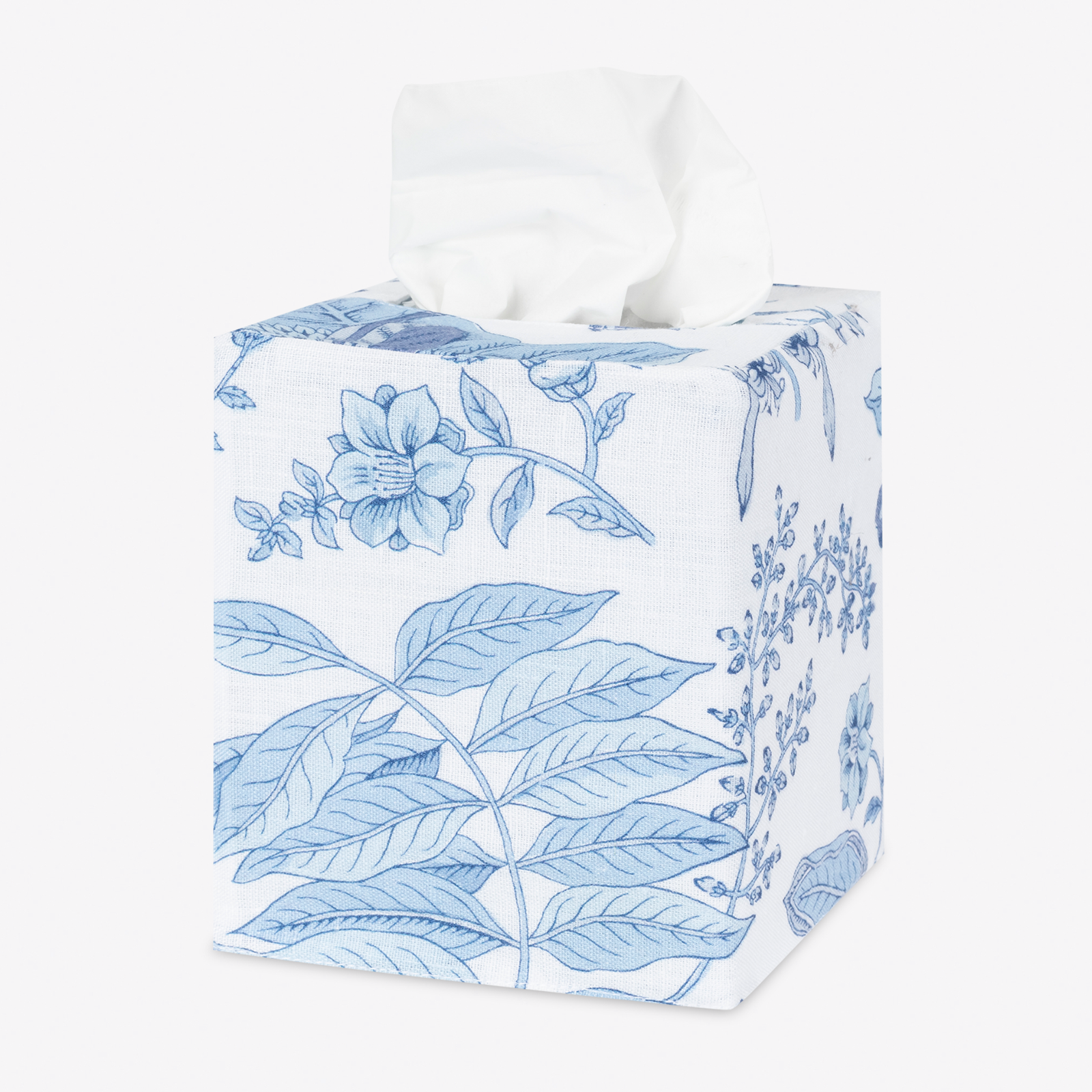 Matouk Pomegranate Linen Tissue Box Cover in Porcelain Blue Pattern