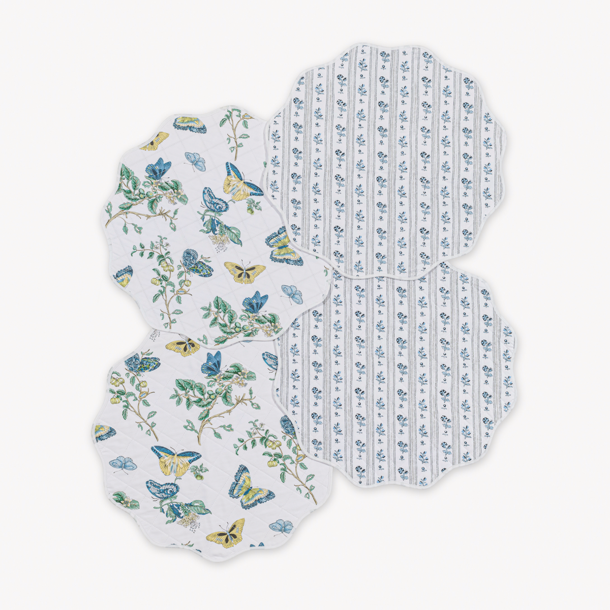 Pack of 4 Matouk Reversible Placemats Collection in Baudin Butterfly Prussian Blue/Cabanon Blue