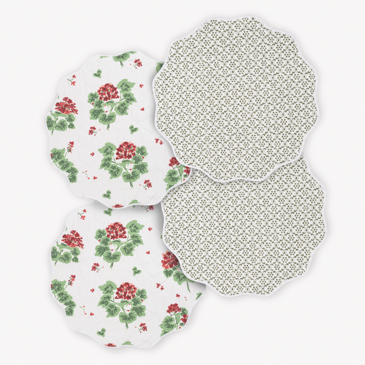 Matouk Reversible Placemat Collection in Geranium Scarlet and Laksha Moss colors