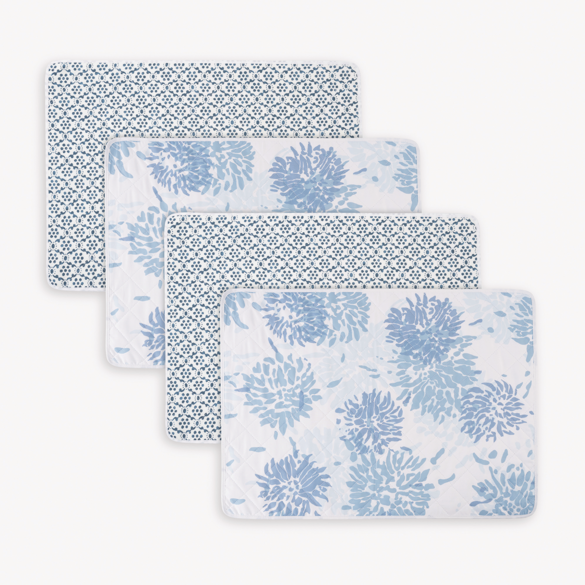 Pack of 4 Oblong Matouk Reversible Placemat Collection in Chrysanthemum Blue and Laksha Indigo colors