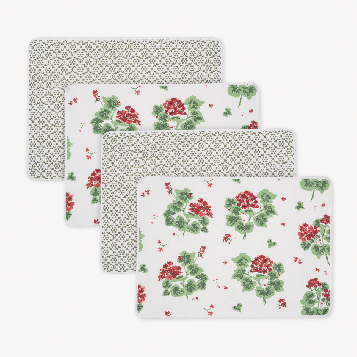Pack of 4 Oblong Matouk Reversible Placemat Collection in Geranium Scarlet and Laksha Moss colors