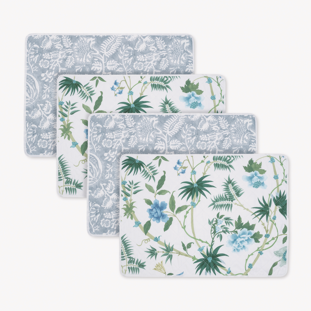 Pack of 4 Oblong Matouk Reversible Placemat Collection in Palmyra Emerald and Granada Hazy Blue colors
