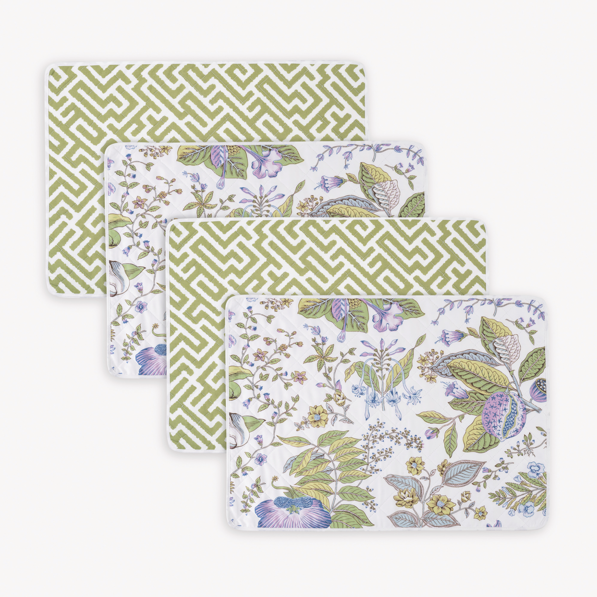 Pack of 4 Oblong Matouk Reversible Placemat Collection in Pomegranate Lilac and Gabriel Grass colors