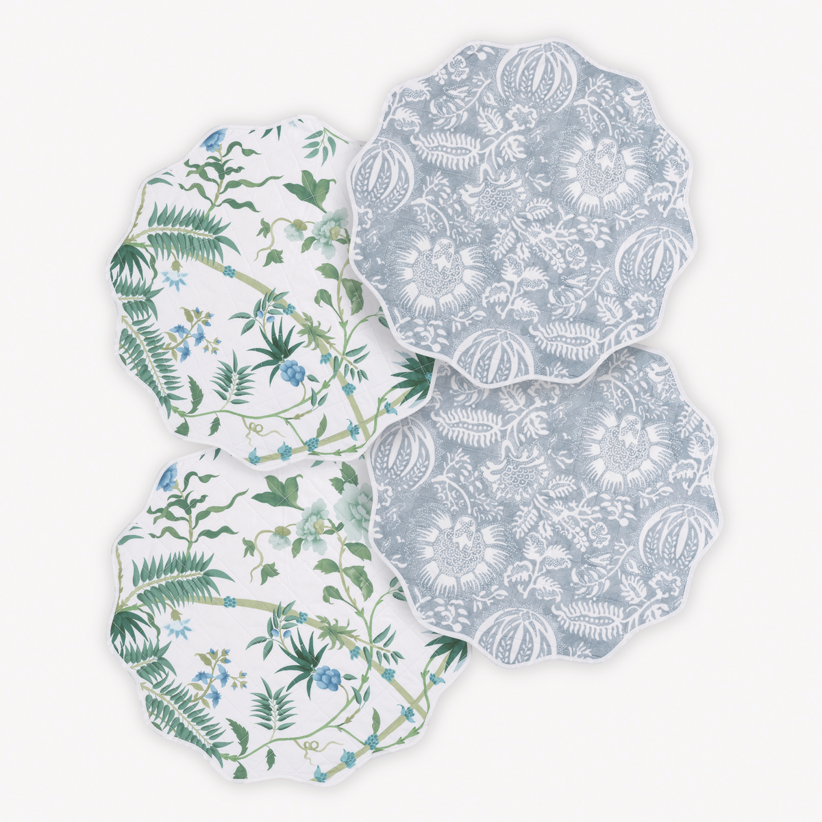 Matouk Reversible Placemat Collection in Palmyra Emerald and Granada Hazy Blue colors