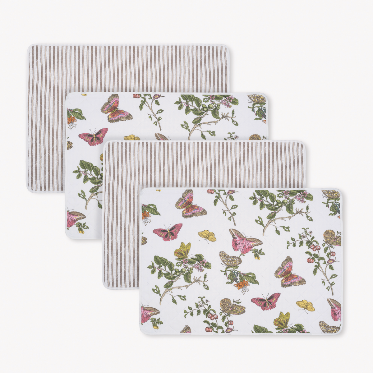 Pack of 4 Oblong Matouk Reversible Placemats Collection in Baudin Butterfly Pink/Matteo Bark
