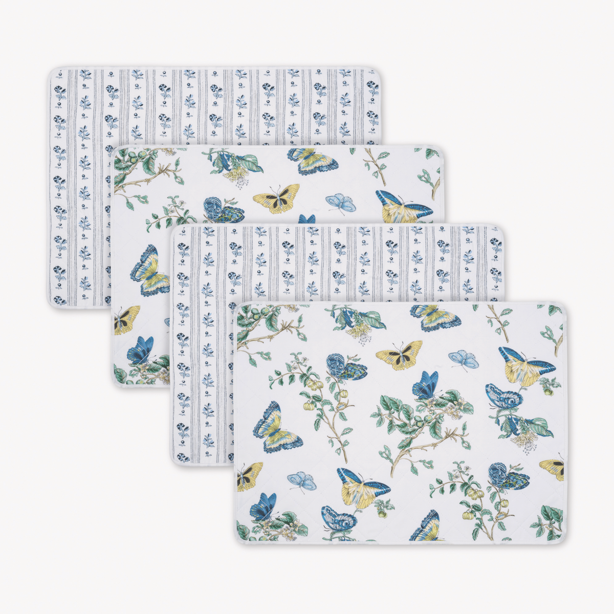 Pack of 4 Oblong Matouk Reversible Placemat Collection in Baudin Butterfly Prussian Blue and Cabanon Blue colors