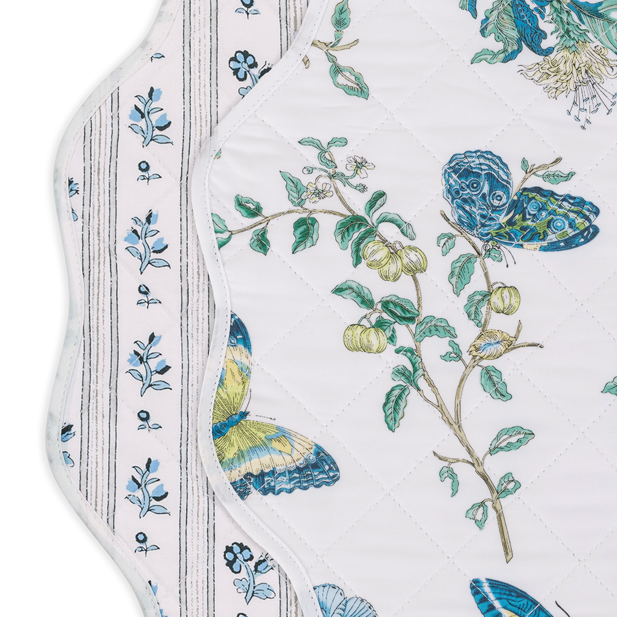 Swatch of Matouk Reversible Placemat Collection in Baudin Butterfly Prussian Blue/Cabanon Blue