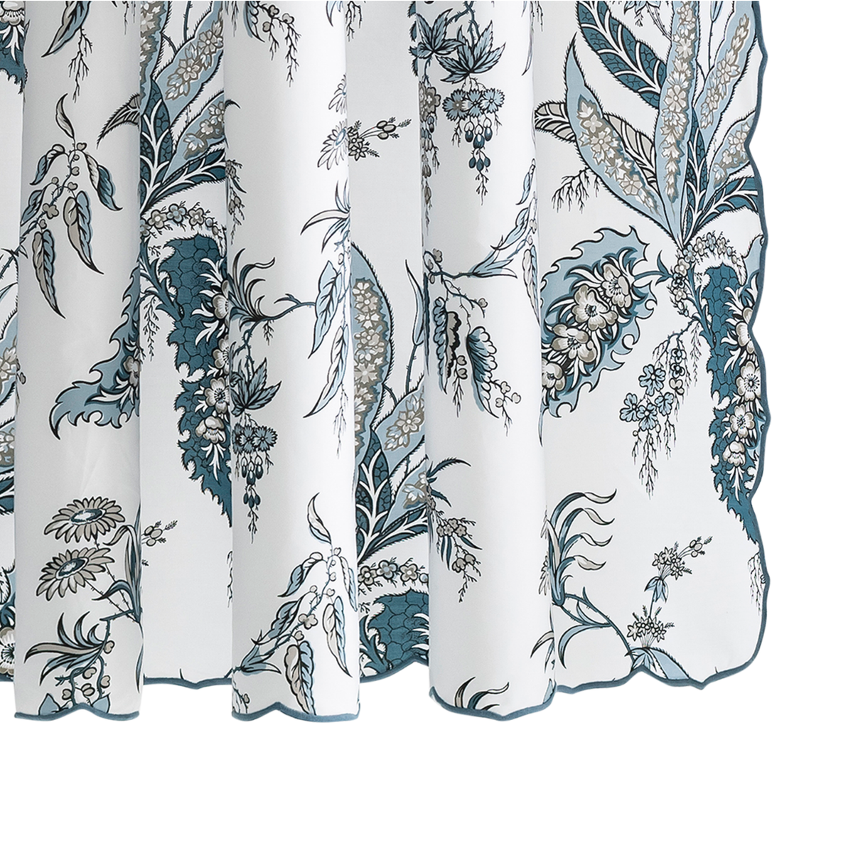 Closeup of Matouk Schumacher Apolline Shower Curtain in Mediterranean