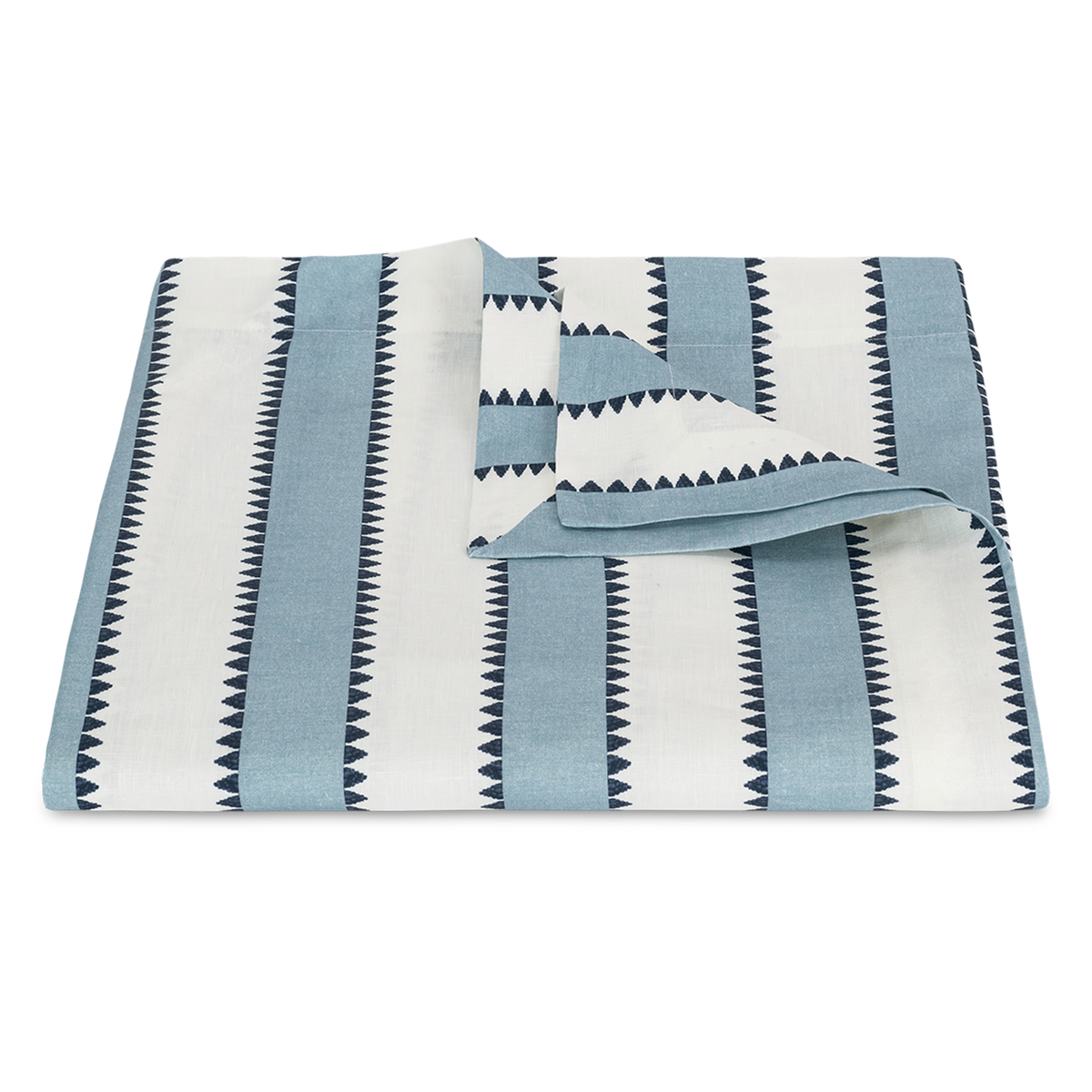 Folded Table Cloth of Matouk Schumacher Apollo Stripe in Sky Color