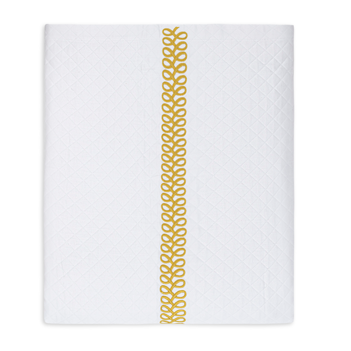 Folded Coverlet of Matouk Schumacher Astor Braid Matelassé Bedding in Lemon Color