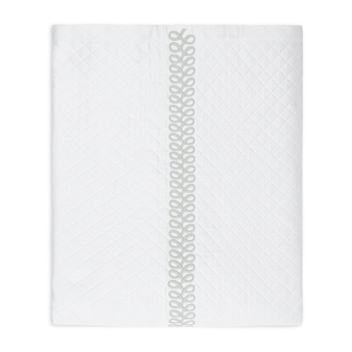 Folded Coverlet of Matouk Schumacher Astor Braid Matelassé Bedding in Silver Color