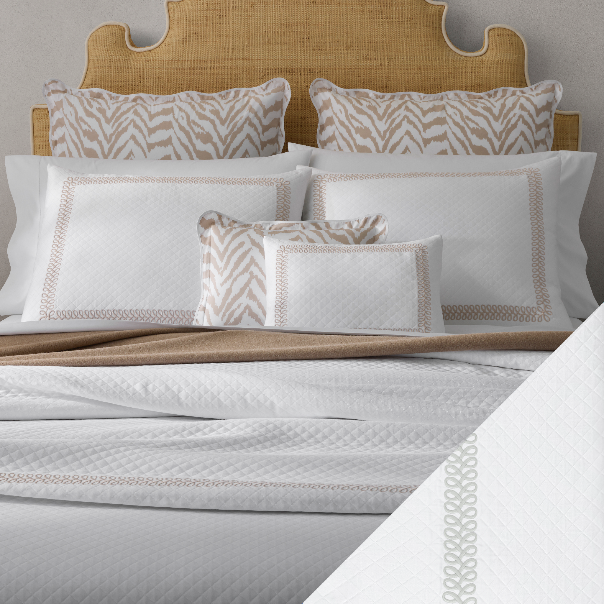 Matouk Schumacher Astor Braid Matelass Bedding Silver FLandB