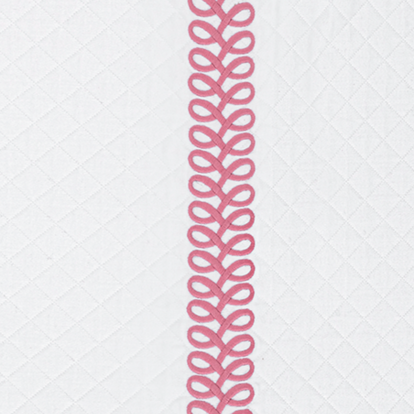 Full Bed Dressed in Matouk Schumacher Astor Braid Matelassé Bedding with Peony Swatch 