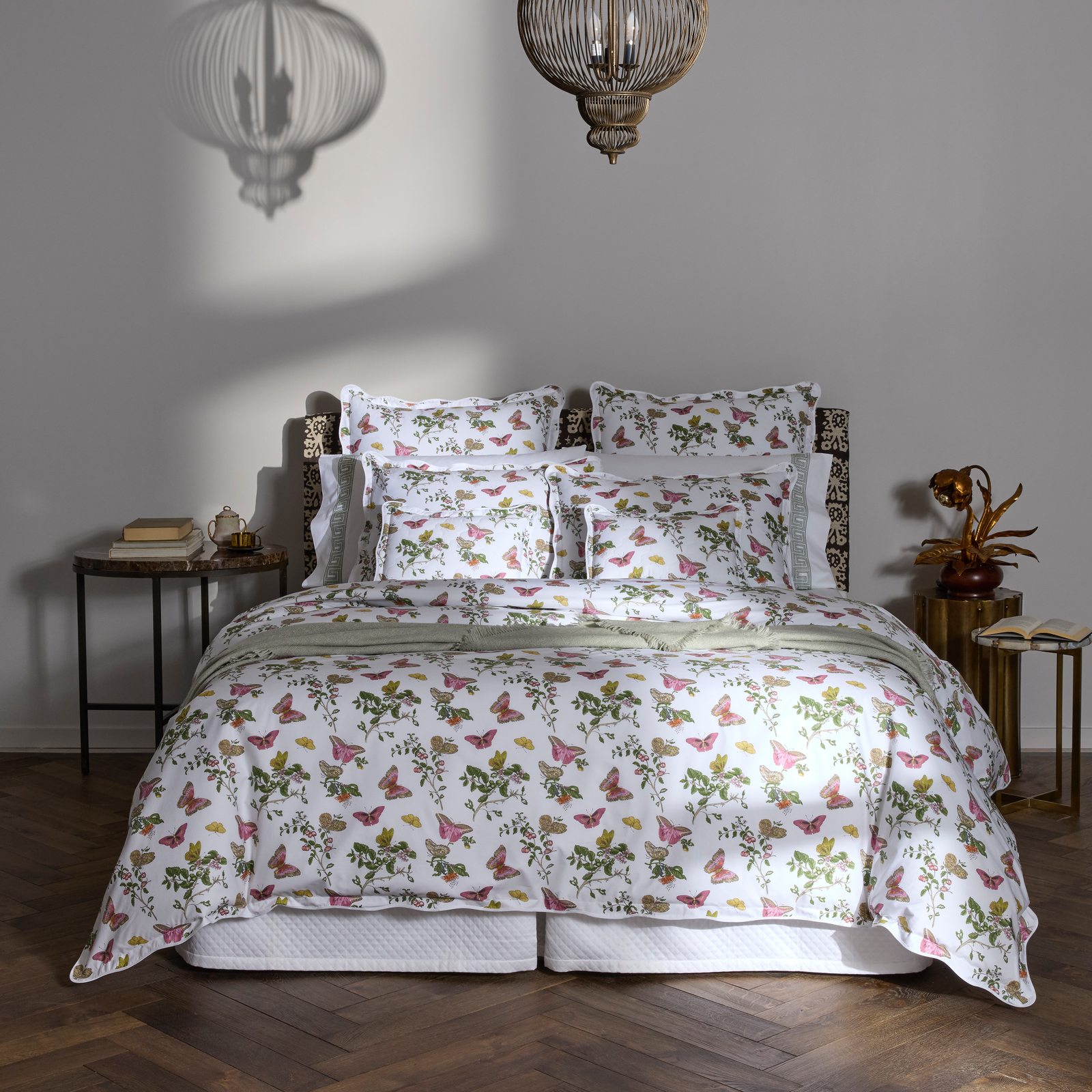Bed in Matouk Schumacher Baudin Butterfly Bedding in Pink