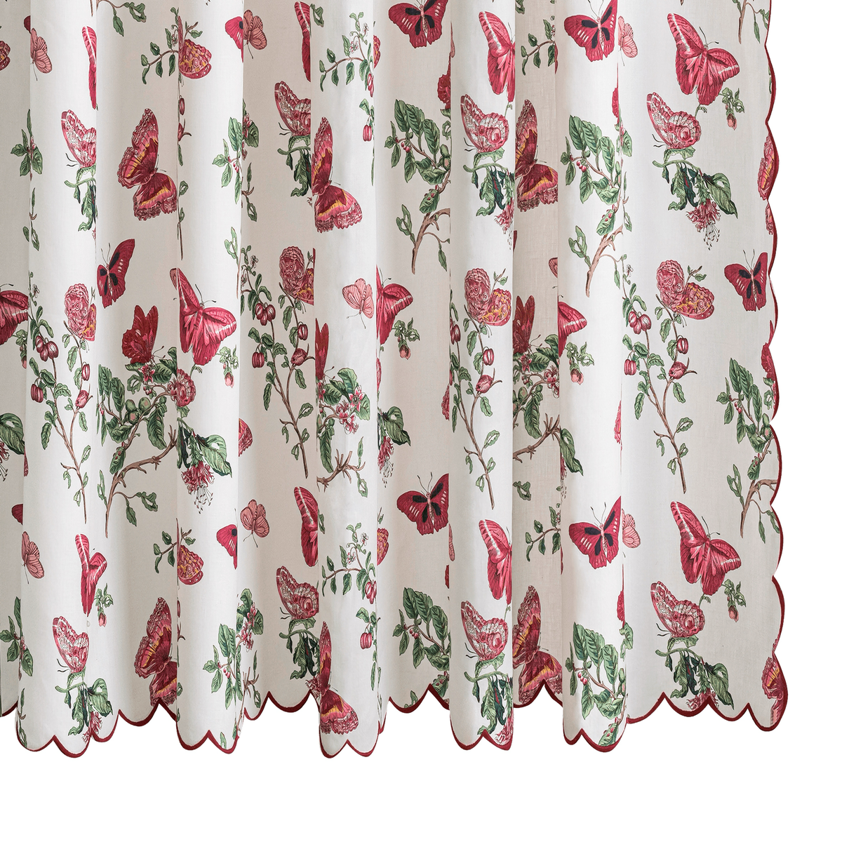 Matouk Schumacher Baudin Butterfly Linen Shower Curtain in Ruby