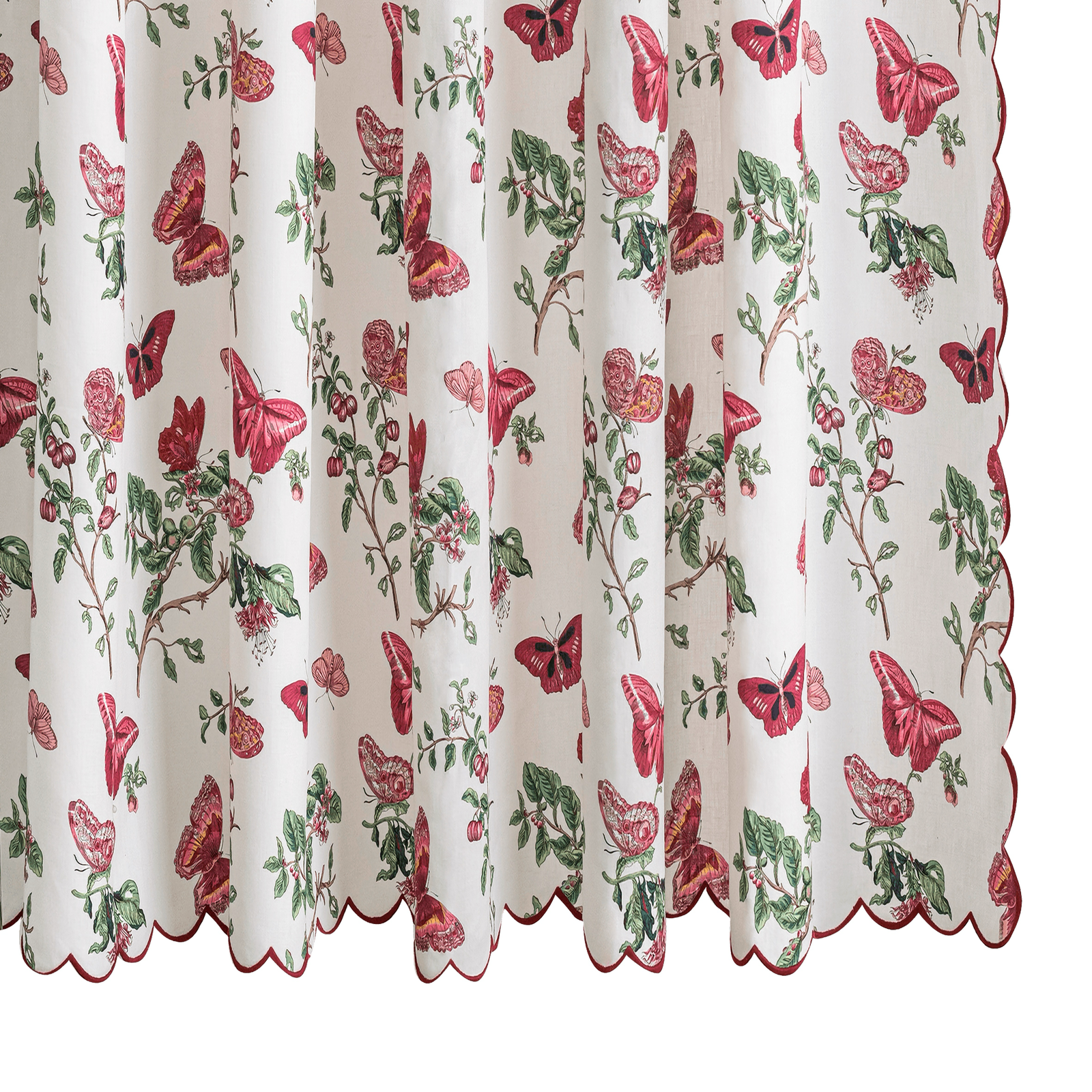 Matouk Schumacher Baudin Butterfly Linen Shower Curtain in Ruby