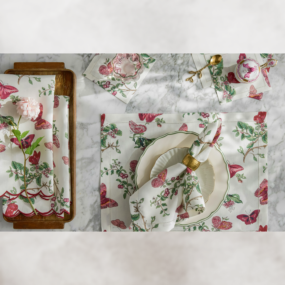 Placemats of Matouk Schumacher Baudin Butterfly Table Linens in Ruby