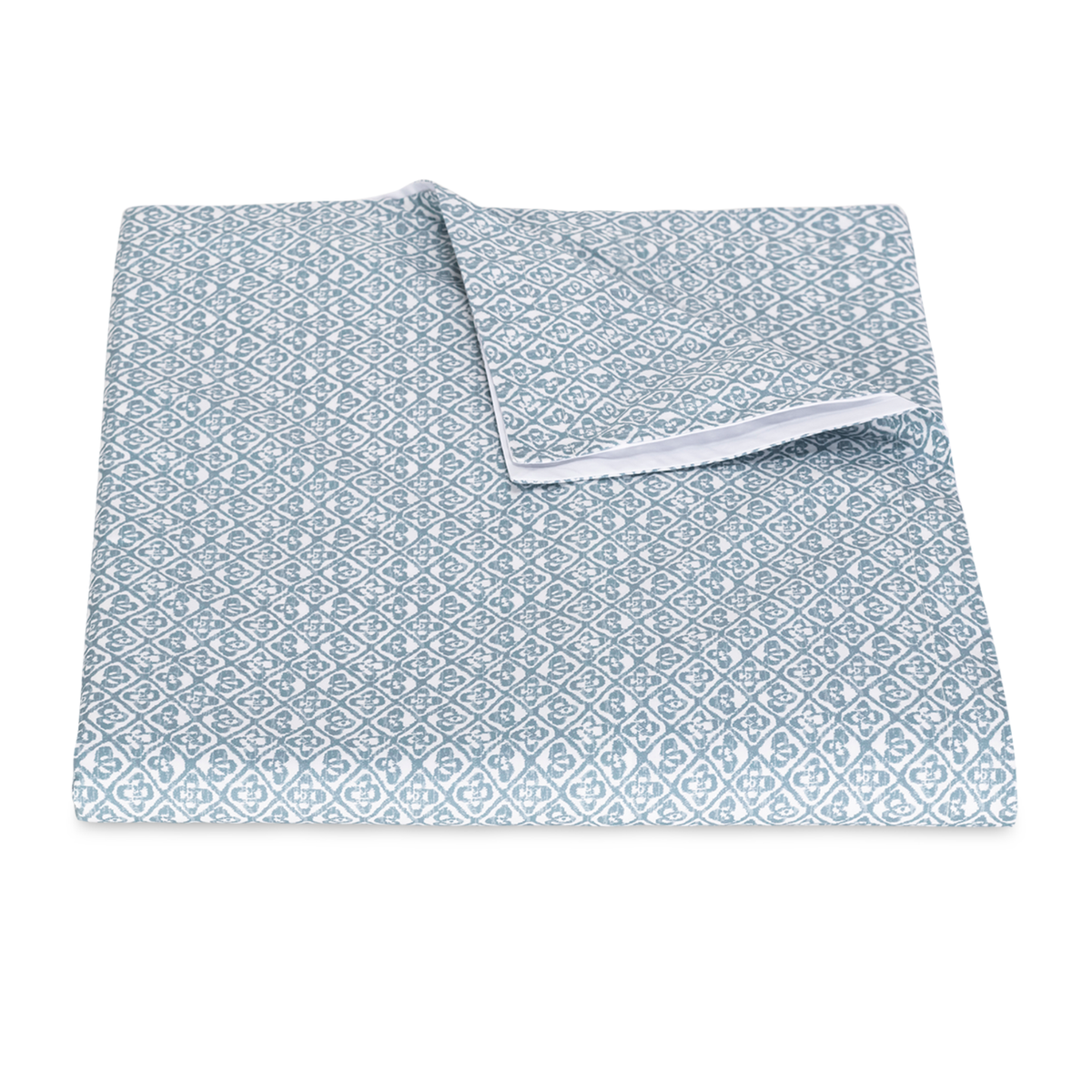 Folded Duvet Cover of Matouk Schumacher Catarina Bedding in Hazy Blue Color