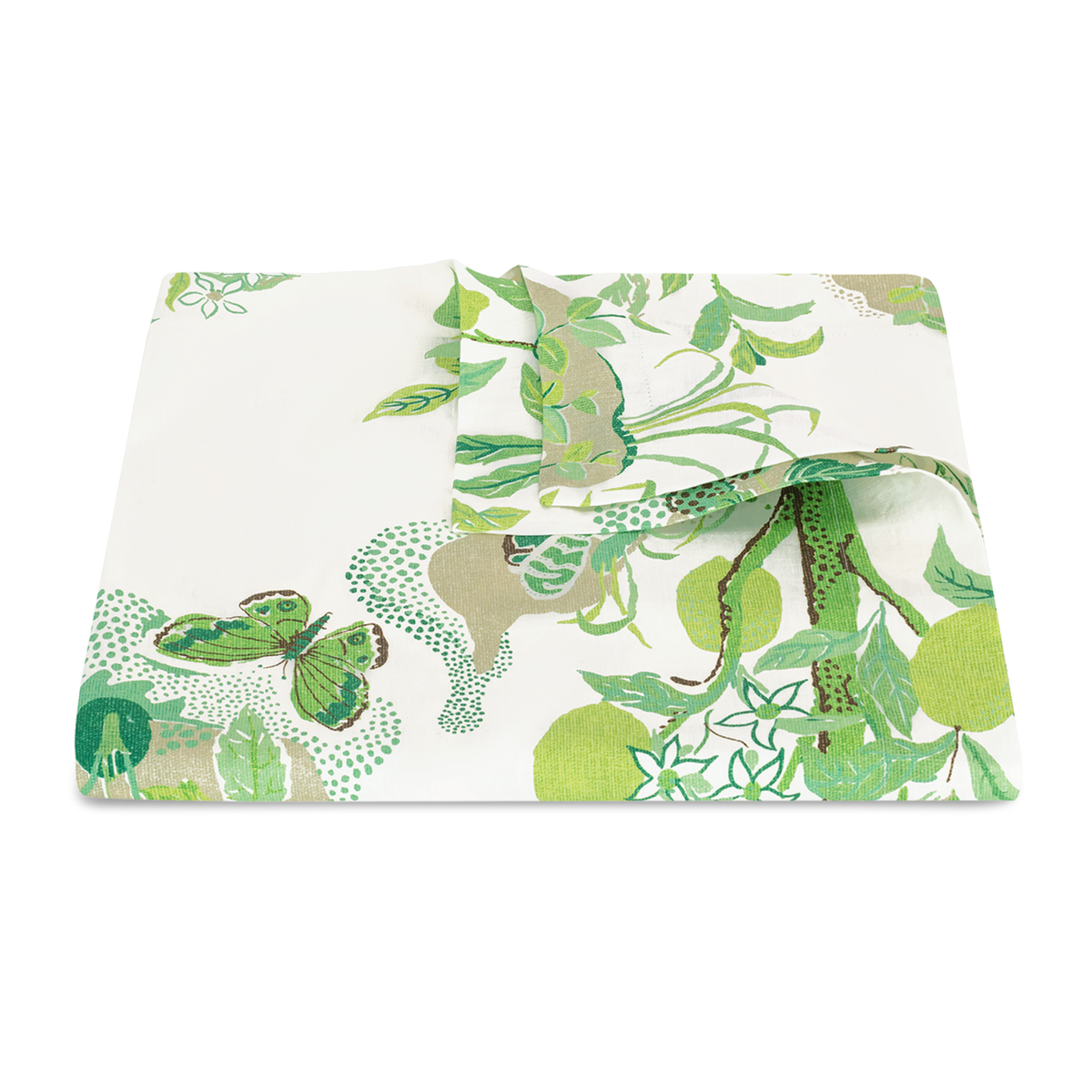 Folded Tablecloth of Matouk Schumacher Citrus Garden Table Linens in Grass Color