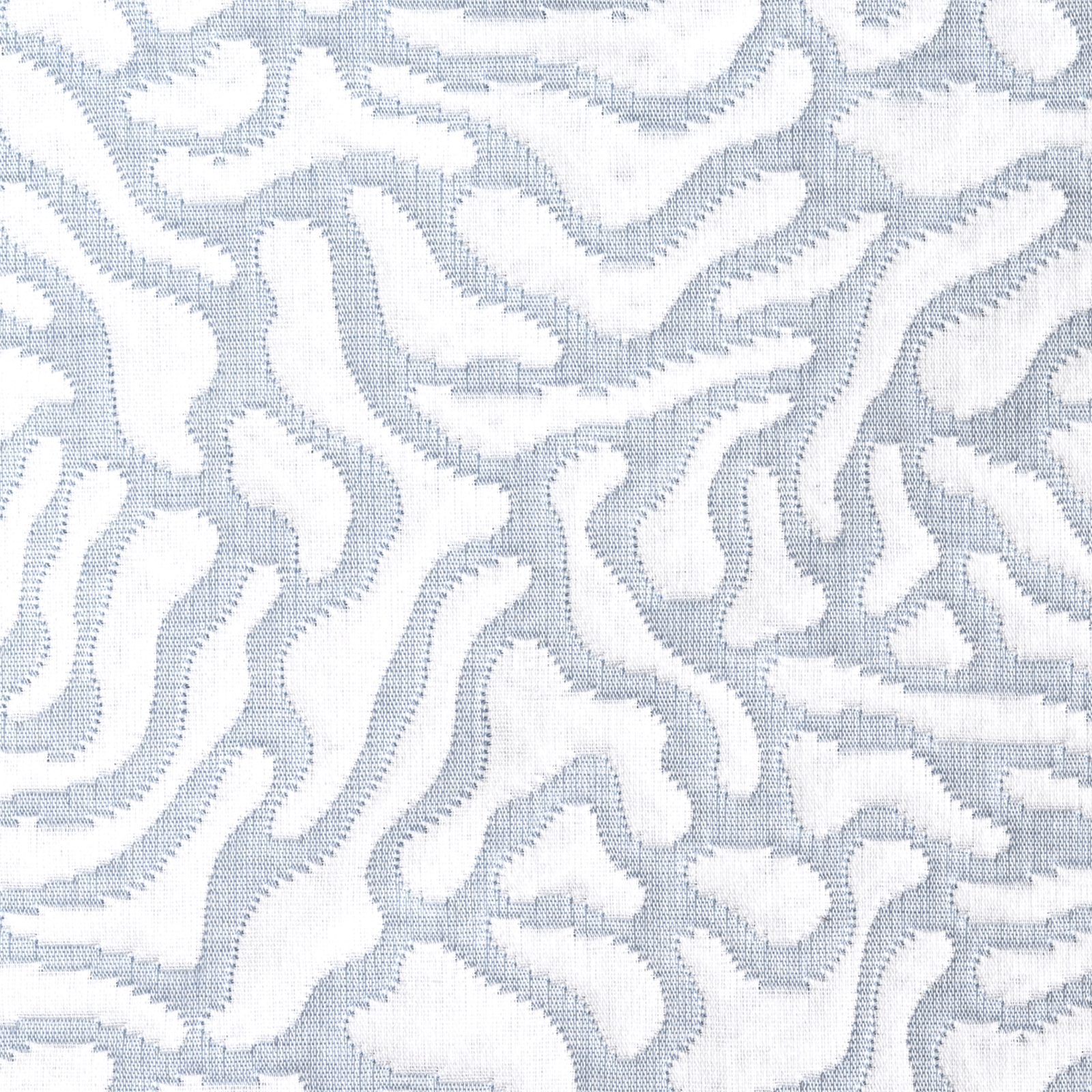 Full Bed Dressed in Matouk Schumacher Cora Bedding in Natural White Color with Blue White Swatch