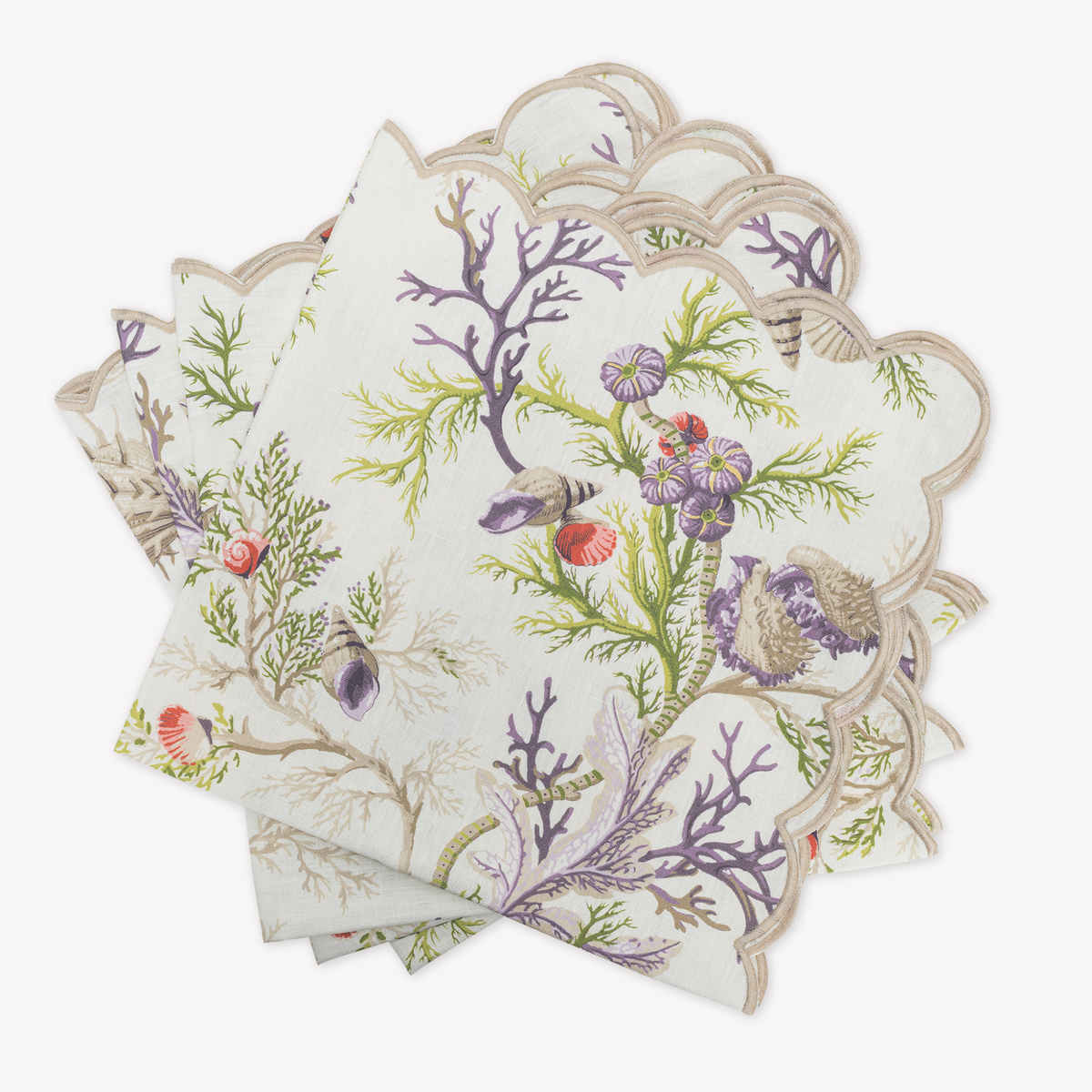 Set of 4 Dinner Napkins of Matouk Schumacher Del Tesoro Table Linens in Sea Orchid