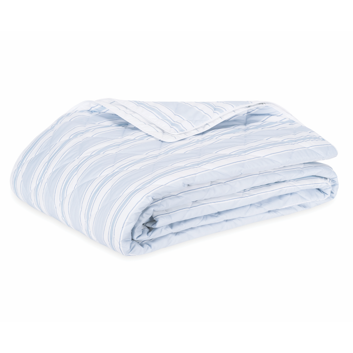 Folded Blue Quilt from the Matouk Schumacher Elio Collection displayed against a white background