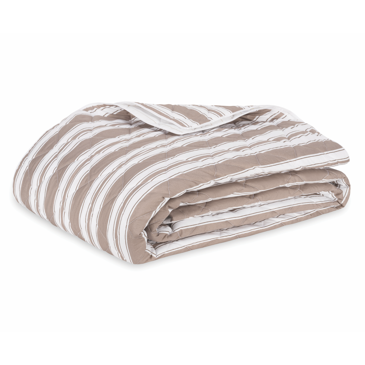 Folded Mocha Quilt from the Matouk Schumacher Elio Collection displayed against a white background