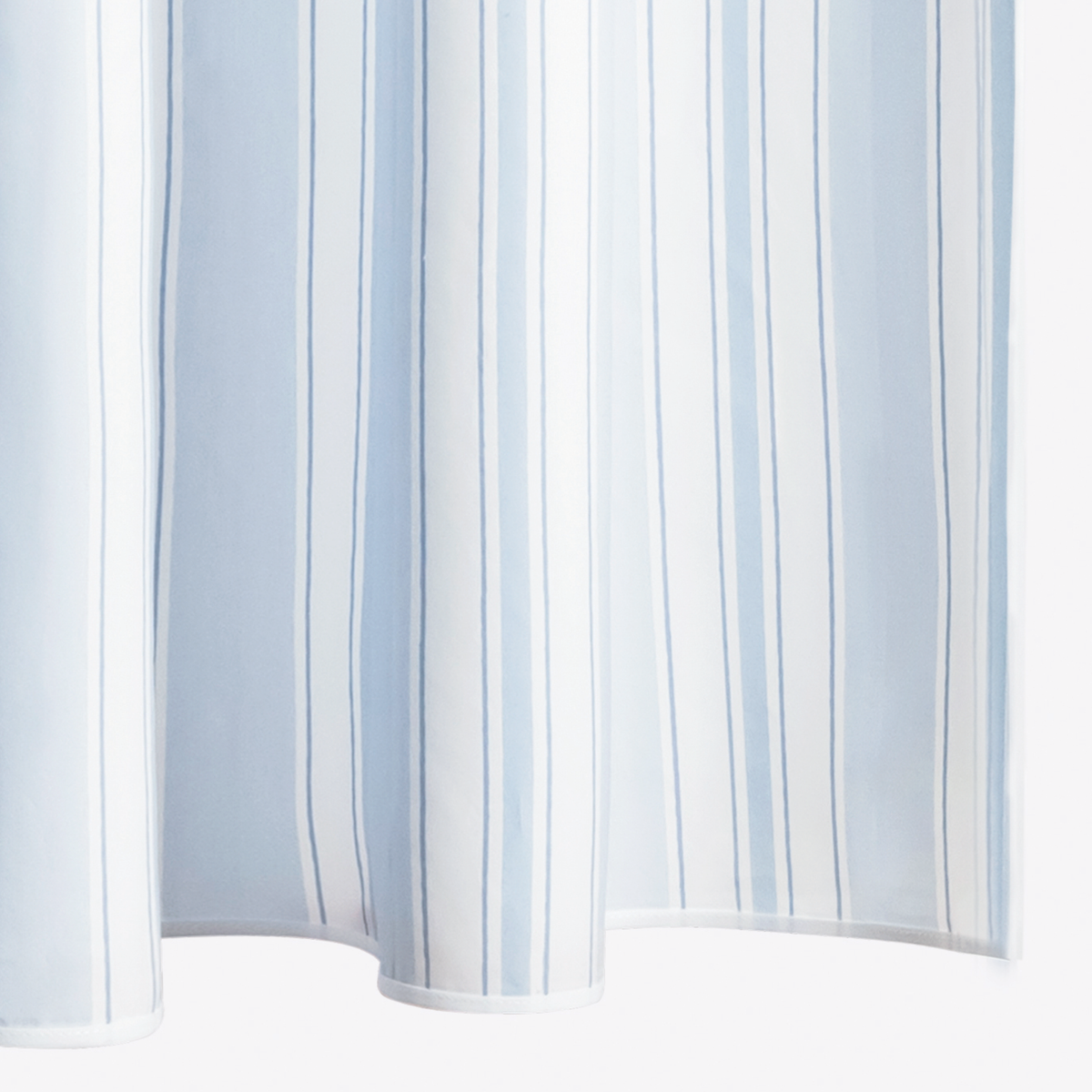 Closeup of Matouk Schumacher Elio Shower Curtain in Bluebell color