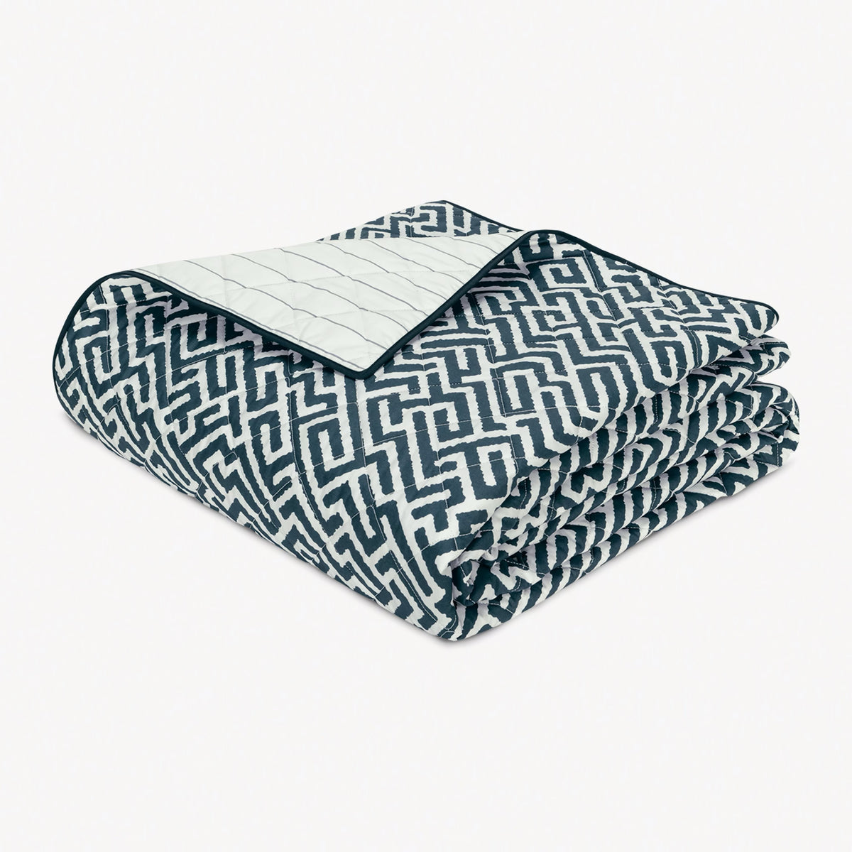 Folded Quilt of Matouk Schumacher Gabriel Bedding in Indigo