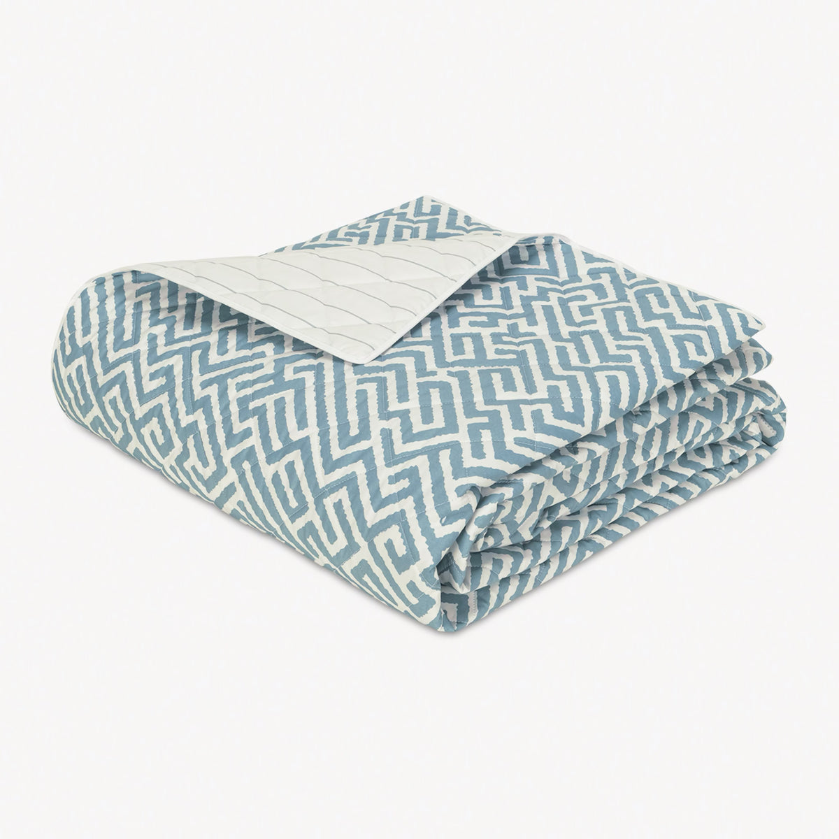 Folded Quilt of Matouk Schumacher Gabriel Bedding in Stony Blue