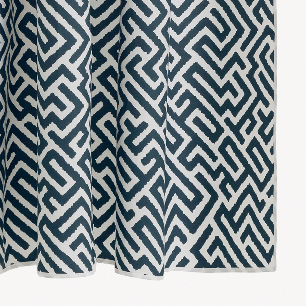 Closeup of Matouk Schumacher Gabriel Shower Curtain in Indigo color