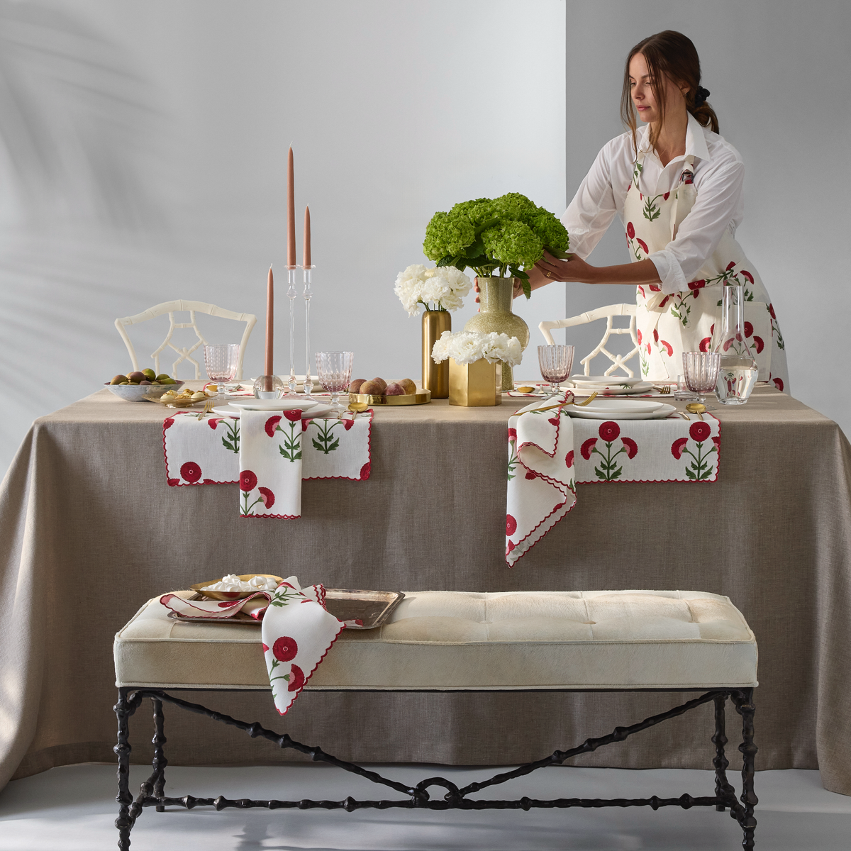Lifestyle Photo of Matouk Schumacher Gisele Table Linens Scarlet Color