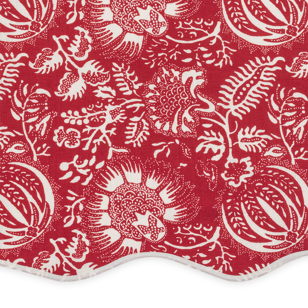 Closeup of Matouk Schumacher Granada Linen Shower Curtain in Scarlet