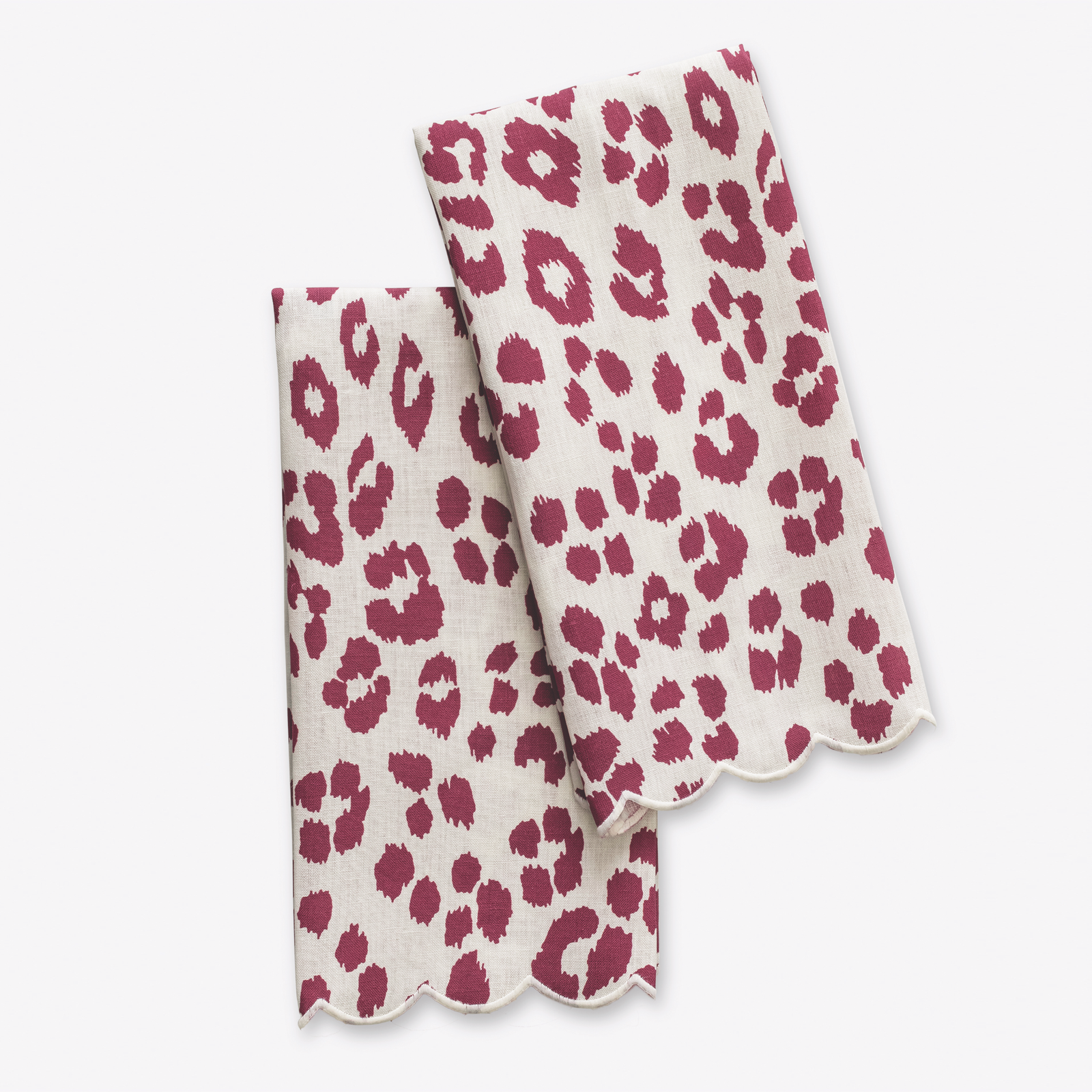 Pair of Matouk Schumacher Iconic Leopard Guest Towels in Crimson