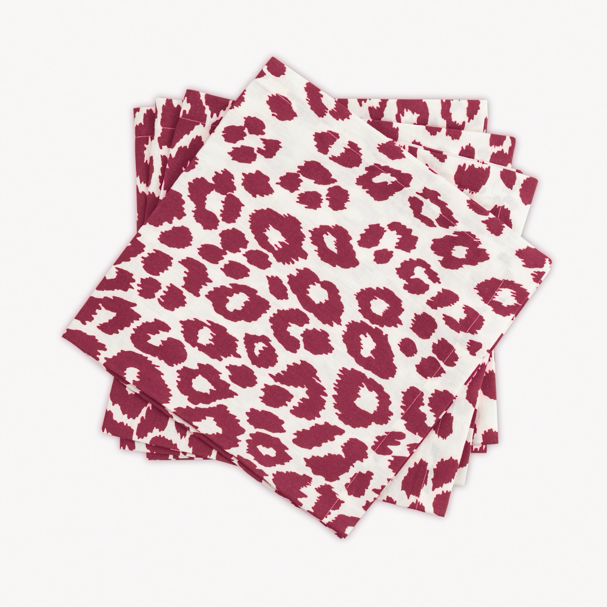 Dinner Napkins of Matouk Schumacher Iconic Leopard Table Linens in Crimson