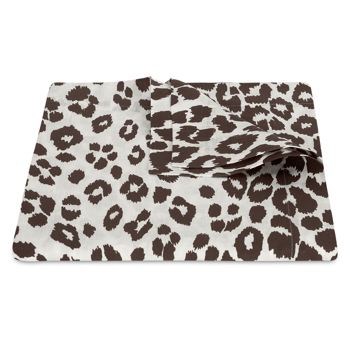 Folded Table Cloth of Matouk Schumacher Iconic Leopard in Color Cinder