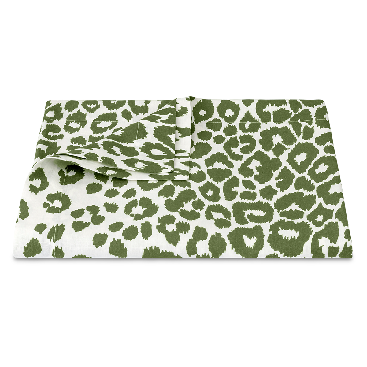 Folded Table Cloth of Matouk Schumacher Iconic Leopard in Color Green