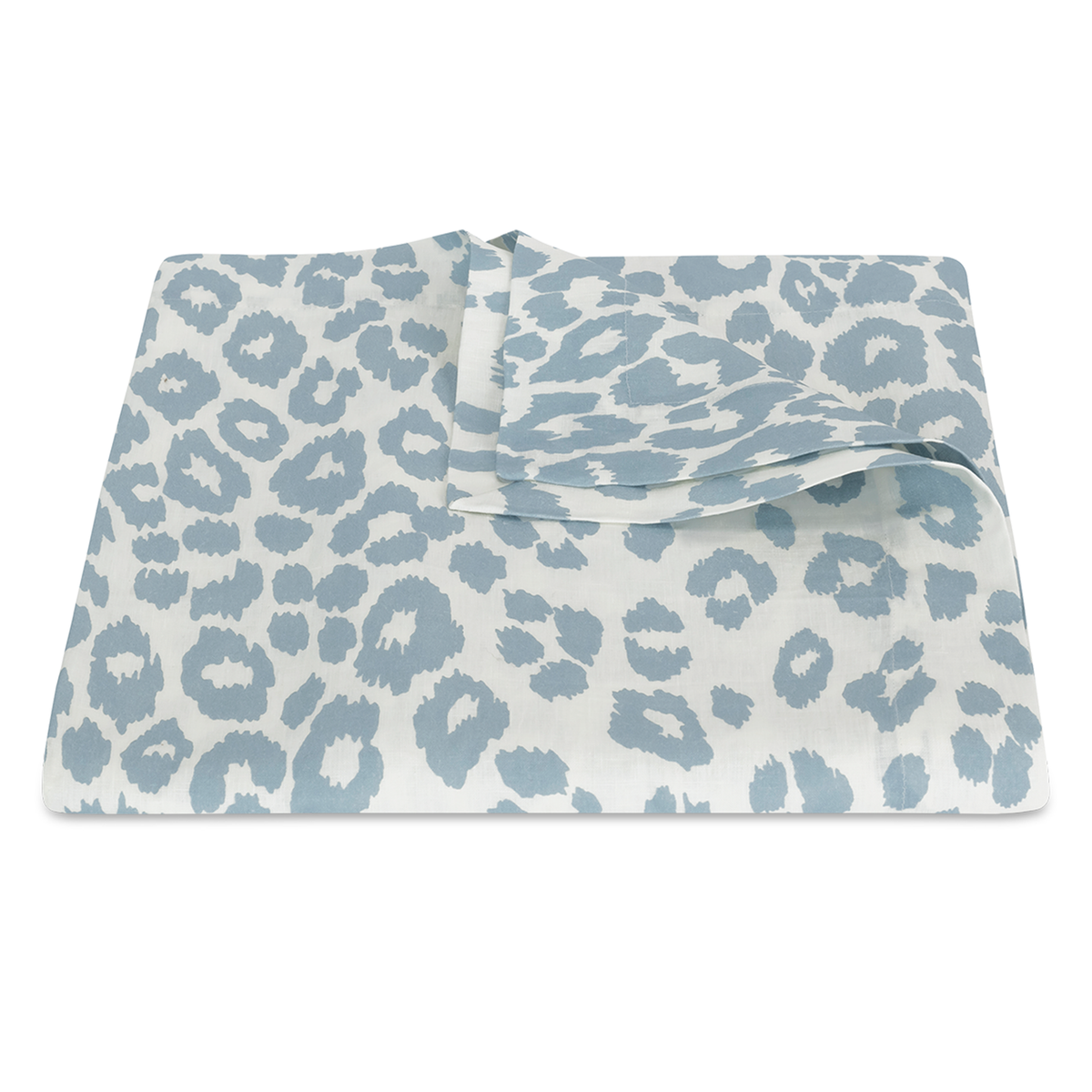 Folded Table Cloth of Matouk Schumacher Iconic Leopard in Color Sky
