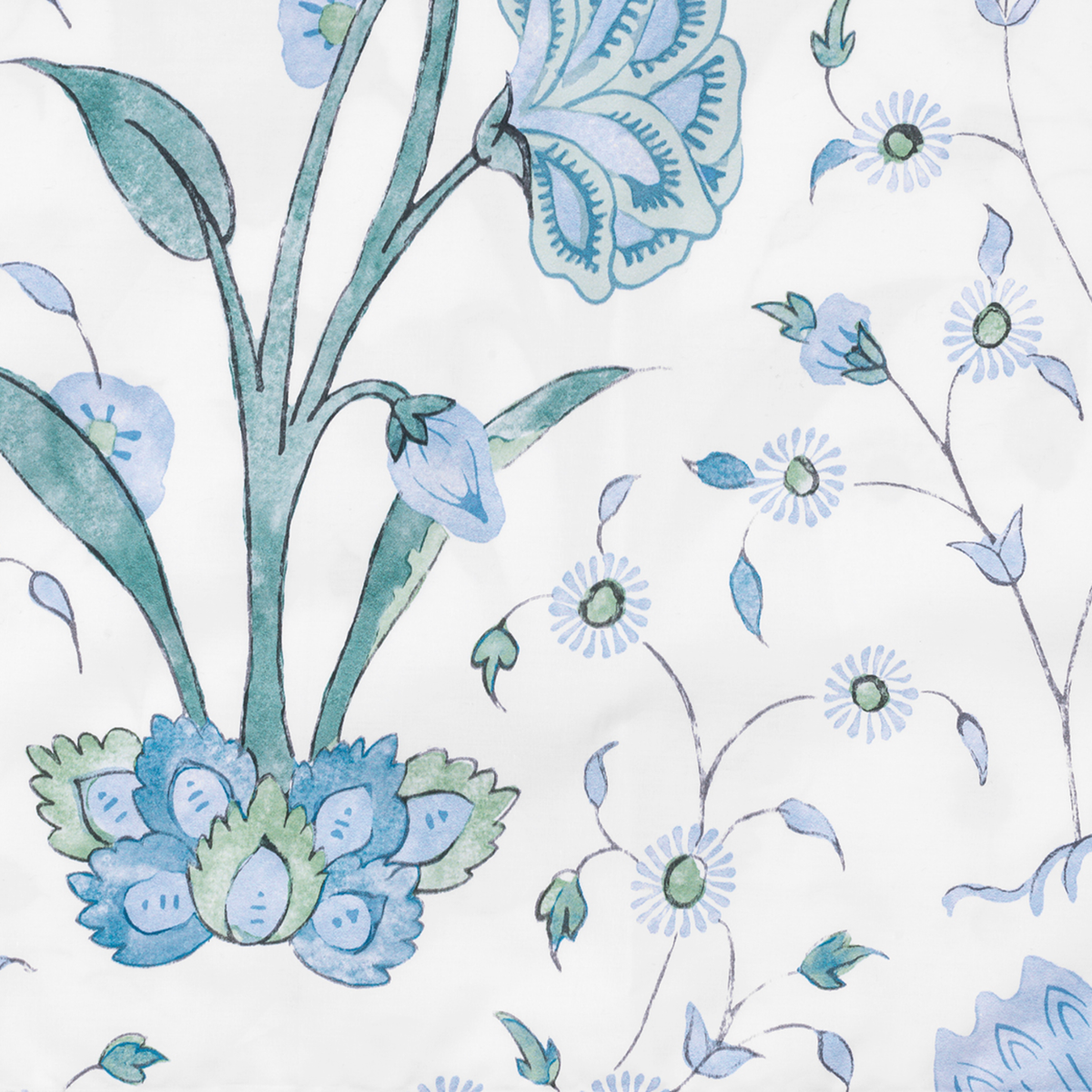 Fabric Closeup of Blue Matouk Schumacher Khilana Shower Curtain