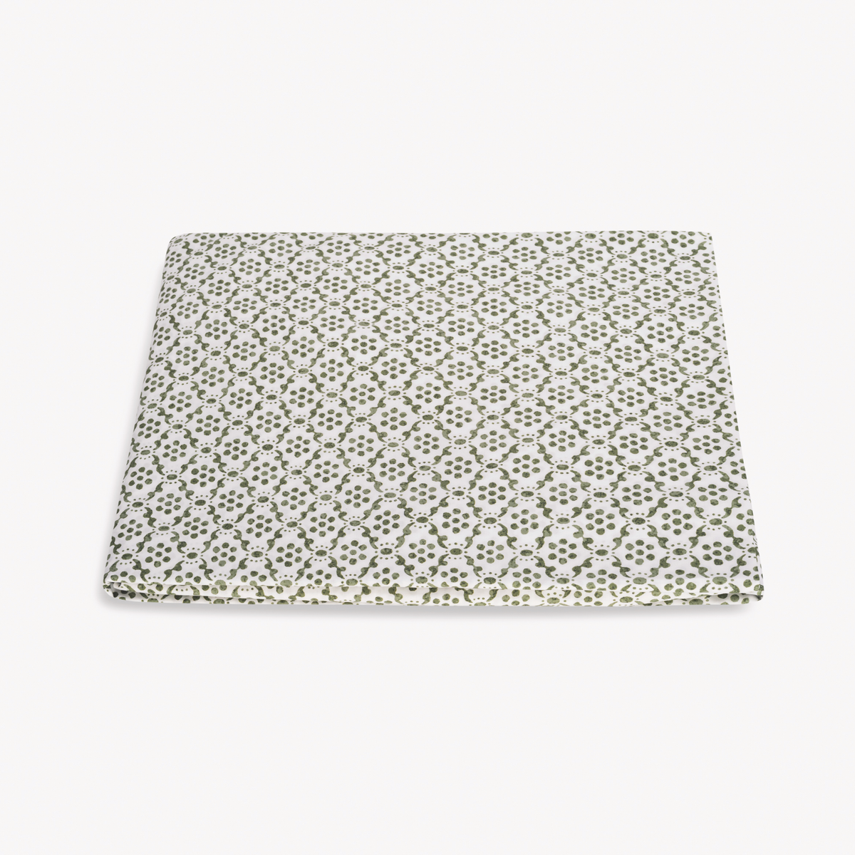Folded Fitted Sheet of Matouk Schumacher Laksha Bedding in Moss color