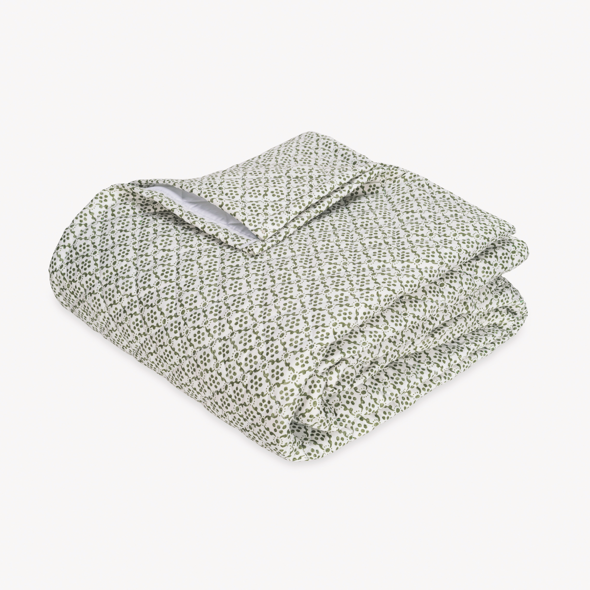 Folded Quilt Coverlet of Matouk Schumacher Laksha Bedding in Moss color