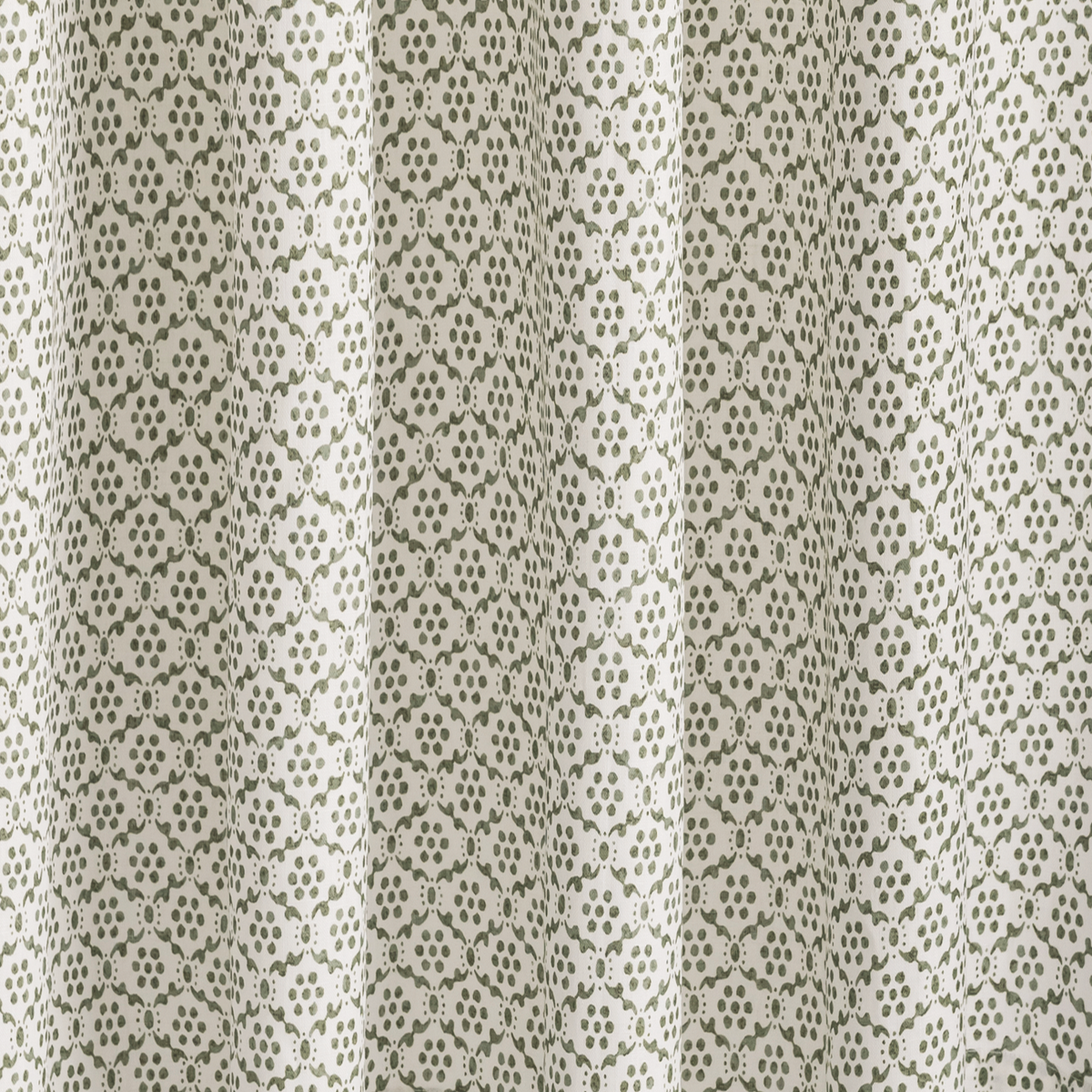 Fabric Closeup of Matouk Schumacher Laksha Shower Curtains in Clover color